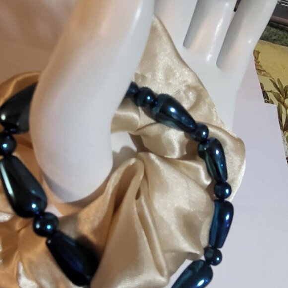 New, Blue Color, Hematite Beaded Stretch Bracelet, 145.00ctw - Picture 2 of 5